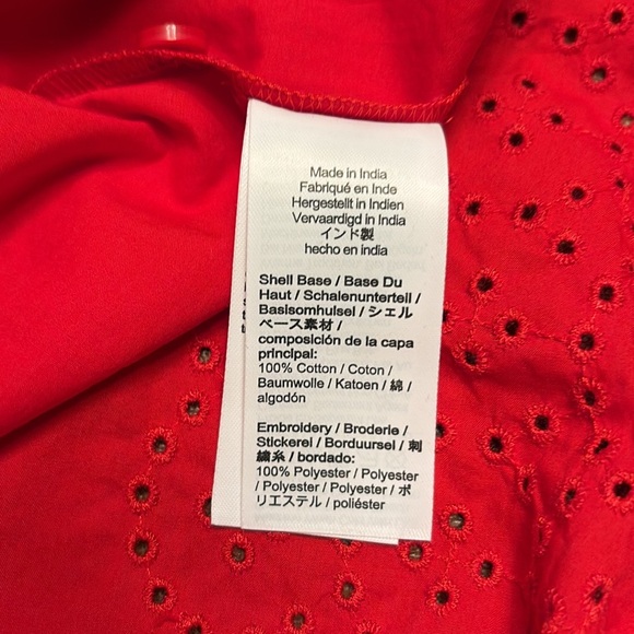 J Crew Jolie top in eyelet cotton poplin button front short sleeve red Sz 2X NWT - Picture 7 of 8
